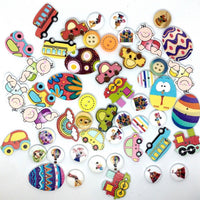 50pcs Wood Buttons Kids and Toys Various Design for Sewing Craft Embellishment