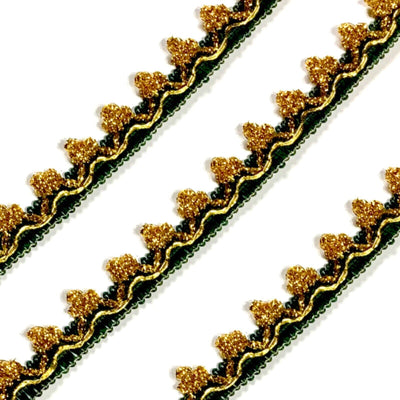 2x Yards Golden Lurex Picot Edge in Dark Green Cord Lace 20mm Trim for Sewing