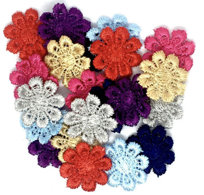 24x Multi Colour Daisy Flower Machine Embroidered 25mm Sew-On Applique Patchi