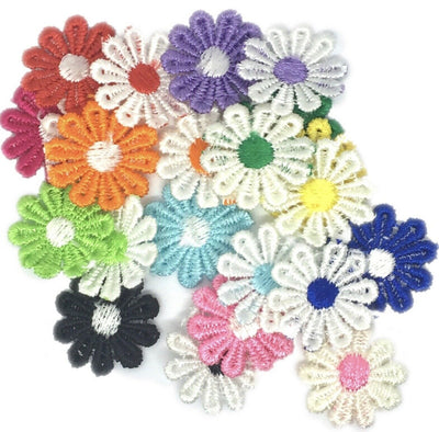 22x Multicoloured Daisy Flower Machine Embroidered 25mm Sew-On Applique Patchi