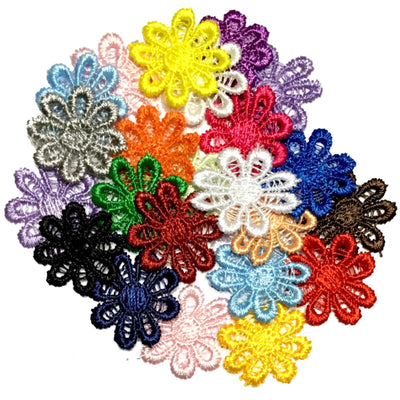 24x Bright Coloured Daisy Flower Machine Embroidered 25mm Sew-On Applique Patch